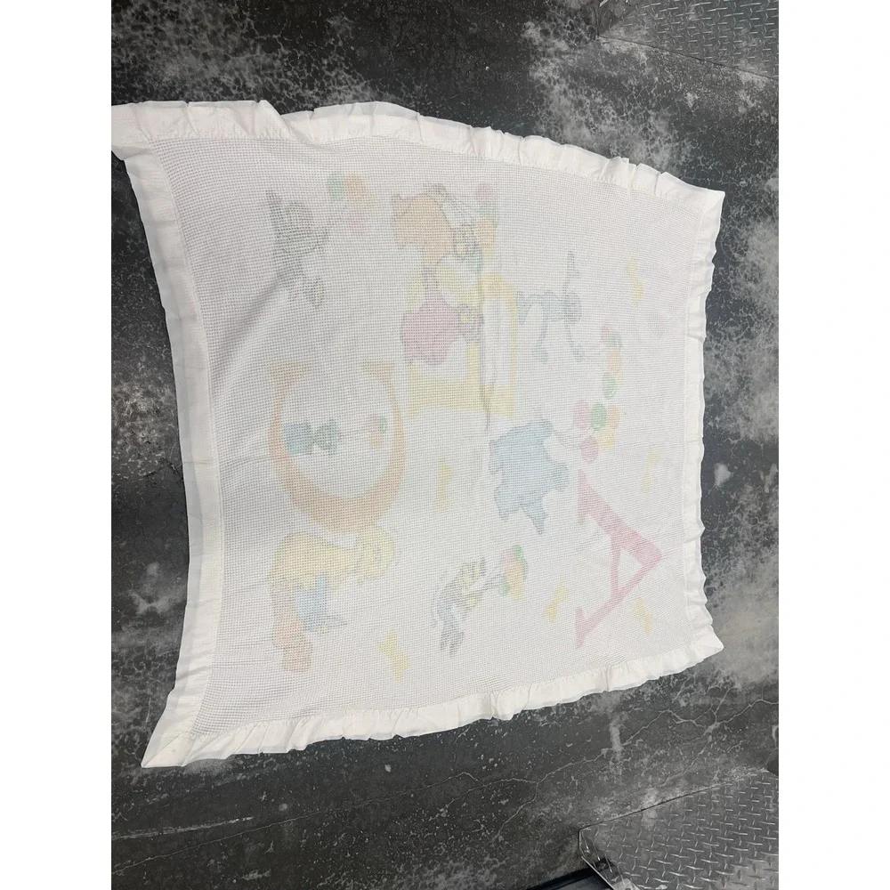 Vtg Sesame Street Baby Blanket Thermal Waffle Satin Trim Muppets Big Bird ABCs